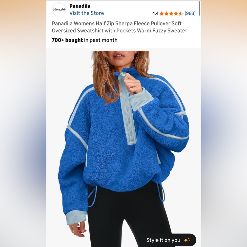 Blue panadila women’s half zip Sherpa fleece oversized sweatshirt size medium